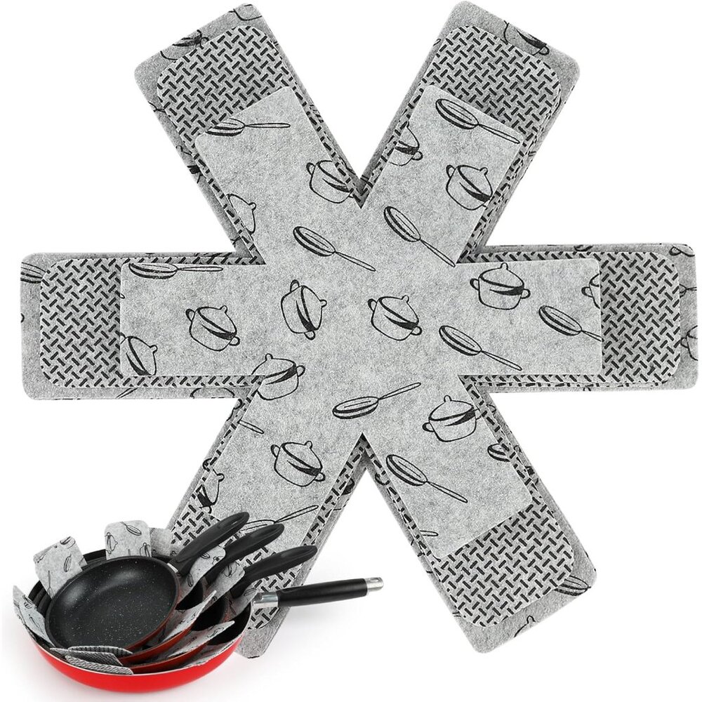 Pot and Pan Protectors for Stacking, Set of 6 & 3 Sizes, Felt Pan Separators Div